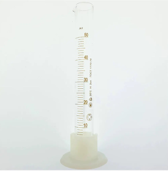 Циліндр мірний скляний з носиком і підставкою із пластмаси, 50 мл ЦиліндрСкло50мл фото